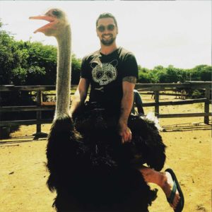 Matt Baker riding an ostrich